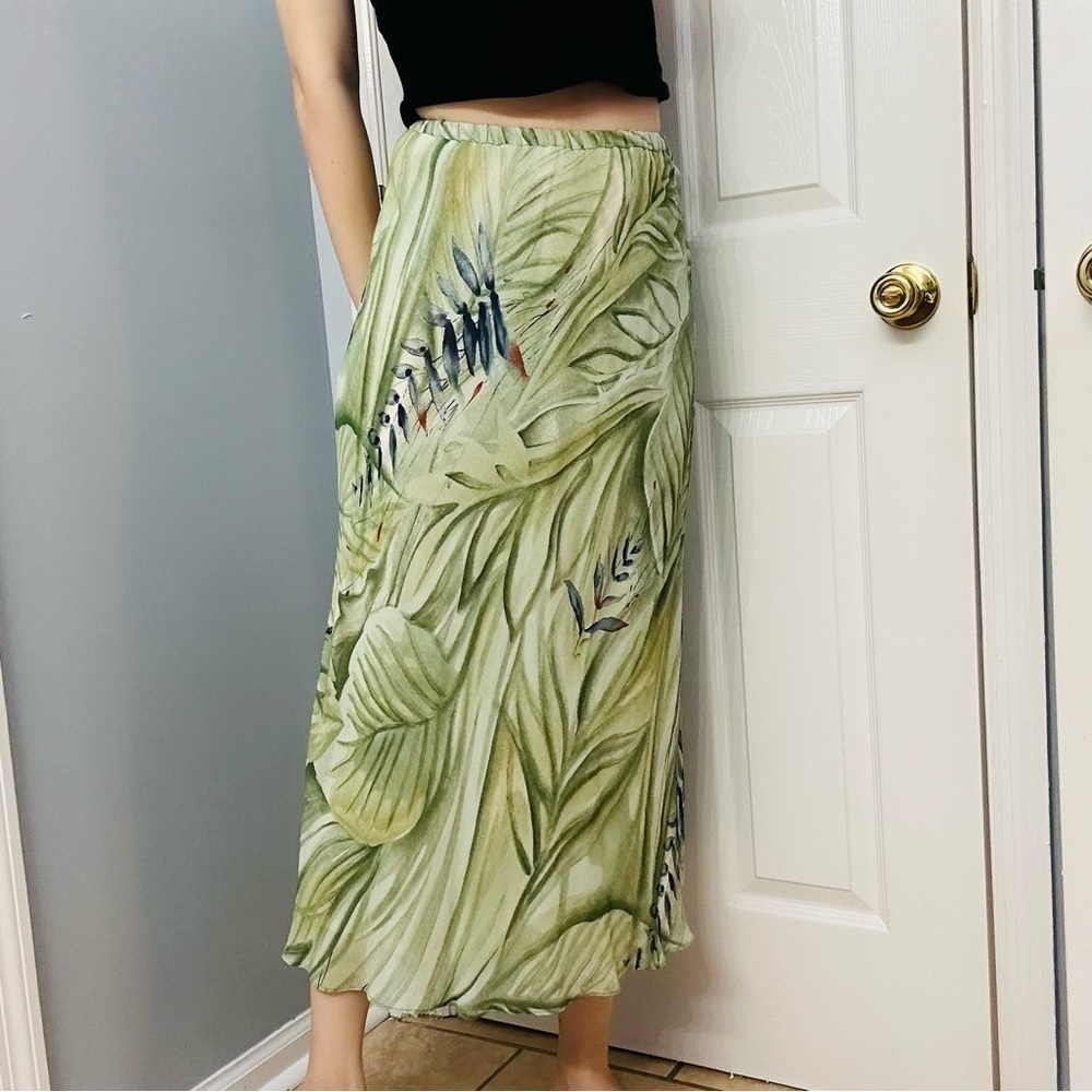 Vintage Skirt Midi Green Floral Fairy Dainty Summer Vacation 4 Small Petite